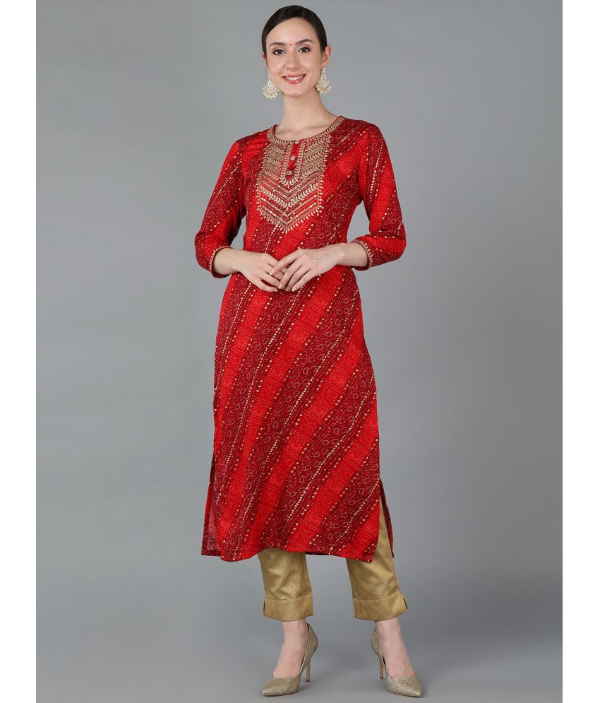     			Vaamsi Cotton Blend Printed Straight Women's Kurti - Red ( Pack of 1 )