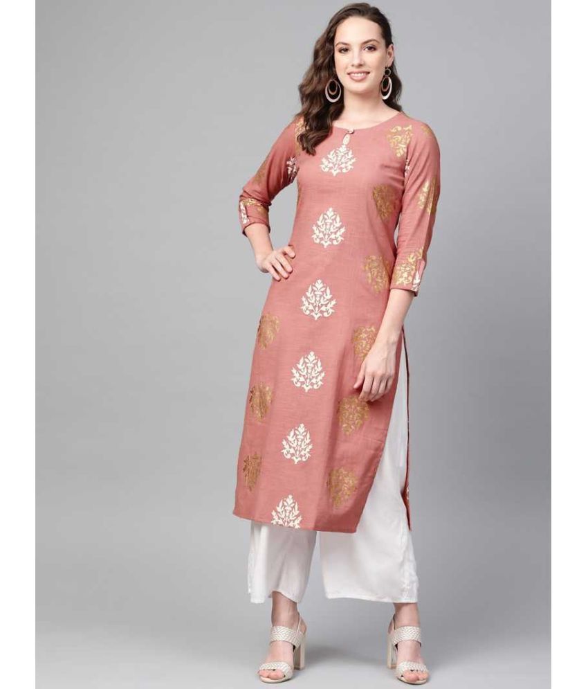     			Vaamsi Cotton Printed Straight Women's Kurti - Pink ( Pack of 1 )