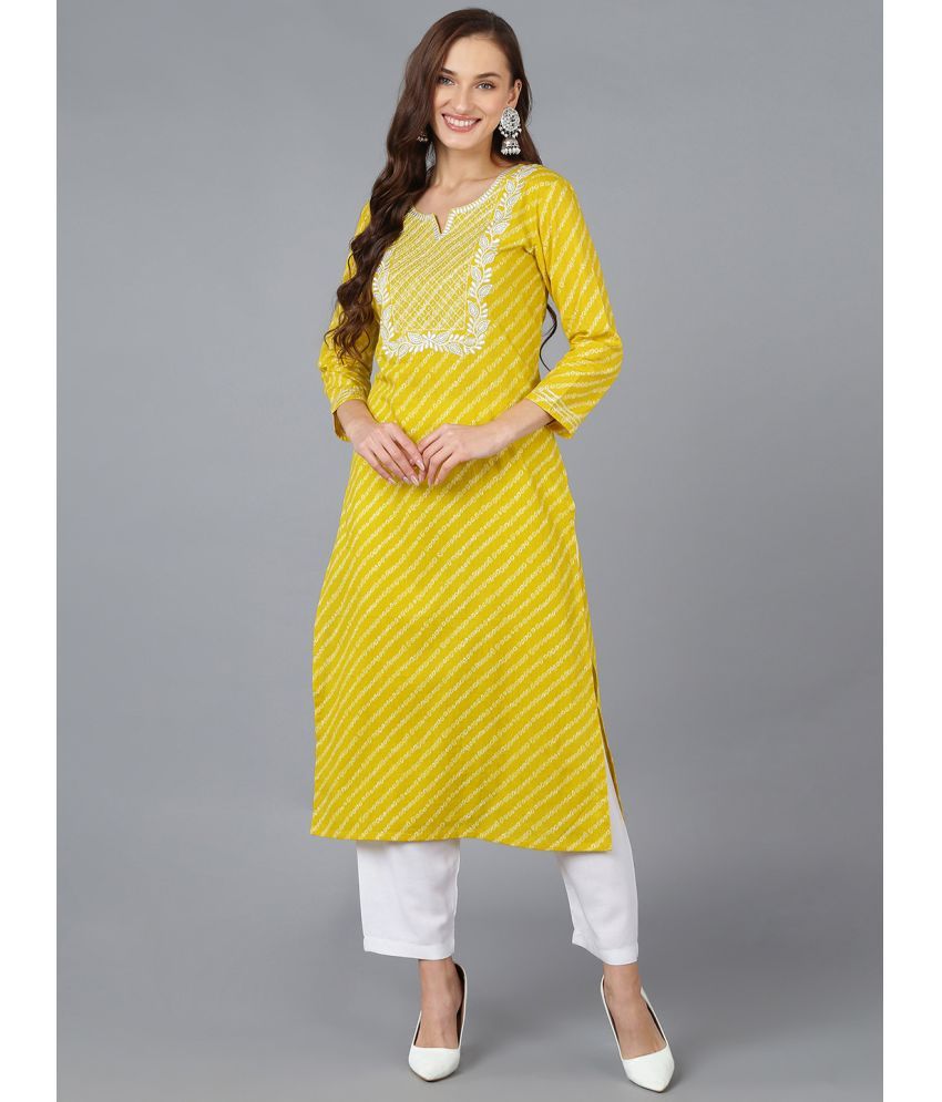     			Vaamsi Cotton Printed Straight Women's Kurti - Yellow ( Pack of 1 )