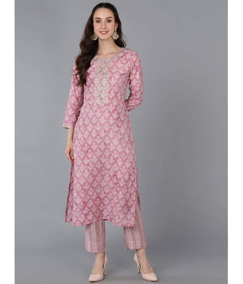     			Vaamsi Silk Blend Printed Straight Women's Kurti - Pink ( Pack of 1 )