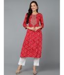 Vaamsi Cotton Blend Embroidered Straight Women's Kurti - Red ( Pack of 1 )