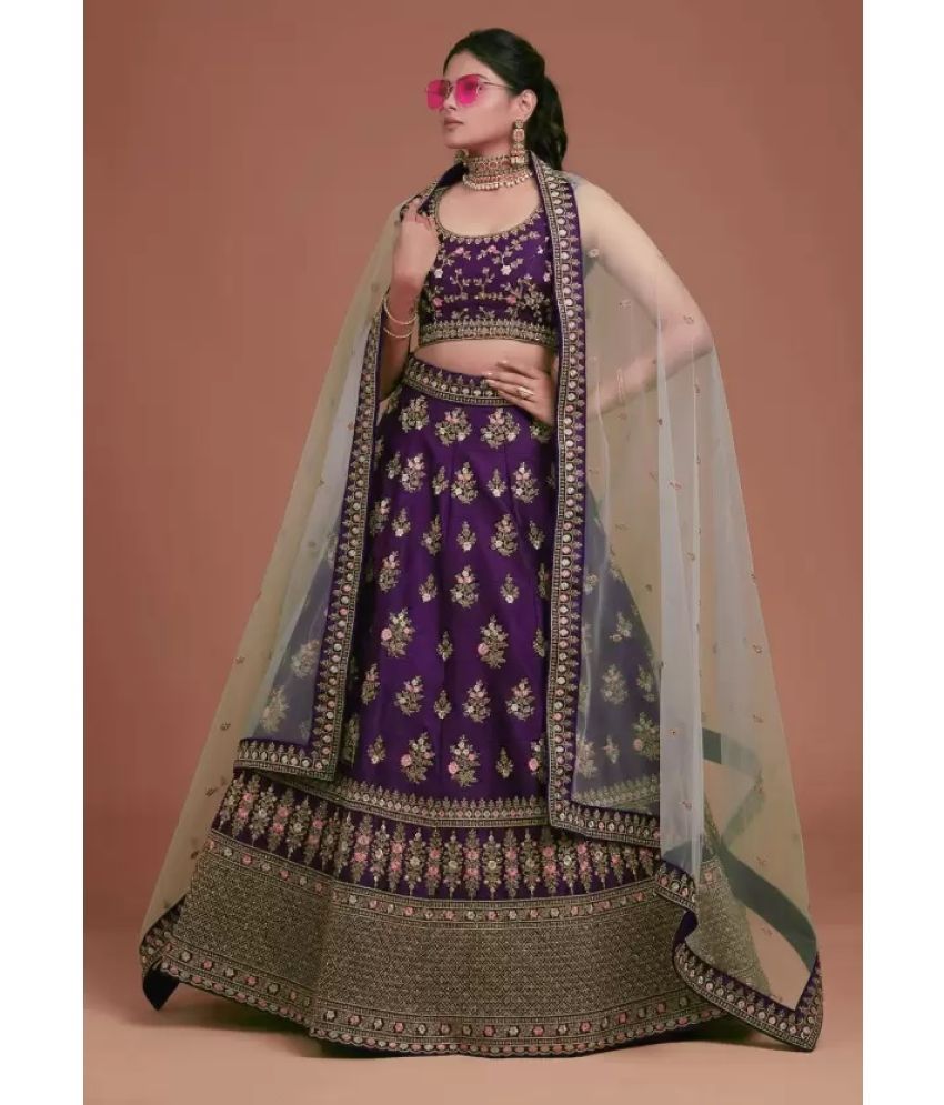     			A TO Z CART Purple Silk Chaniya Choli Unstitched Lehenga Single