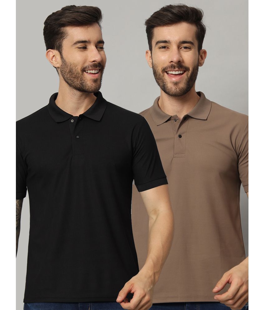     			AAUSTRIA Cotton Blend Regular Fit Solid Half Sleeves Men's Polo T Shirt - Black ( Pack of 2 )