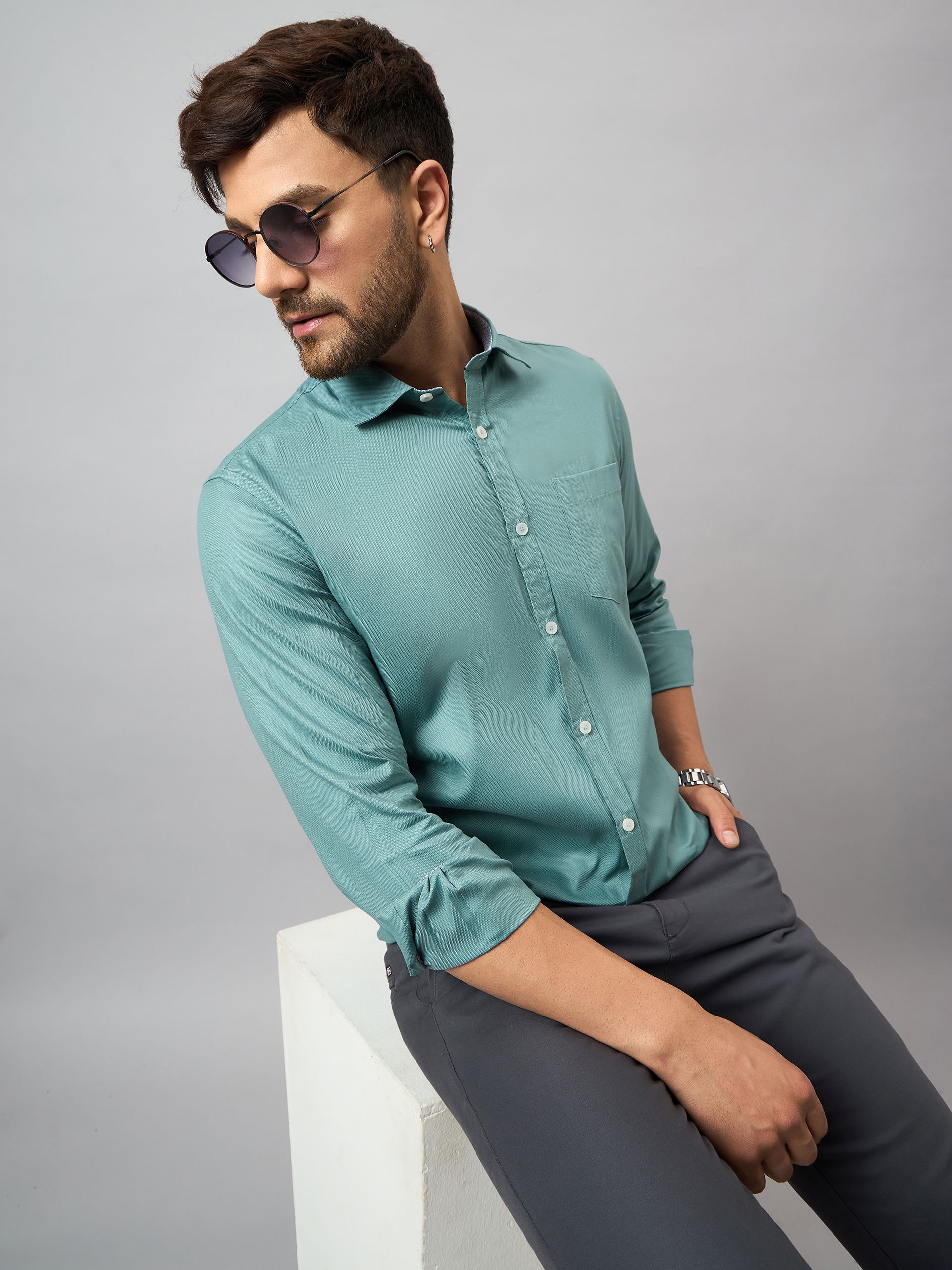     			Club York Cotton Blend Regular Fit Solids Full Sleeves Men's Casual Shirt - Sea Green ( Pack of 1 )
