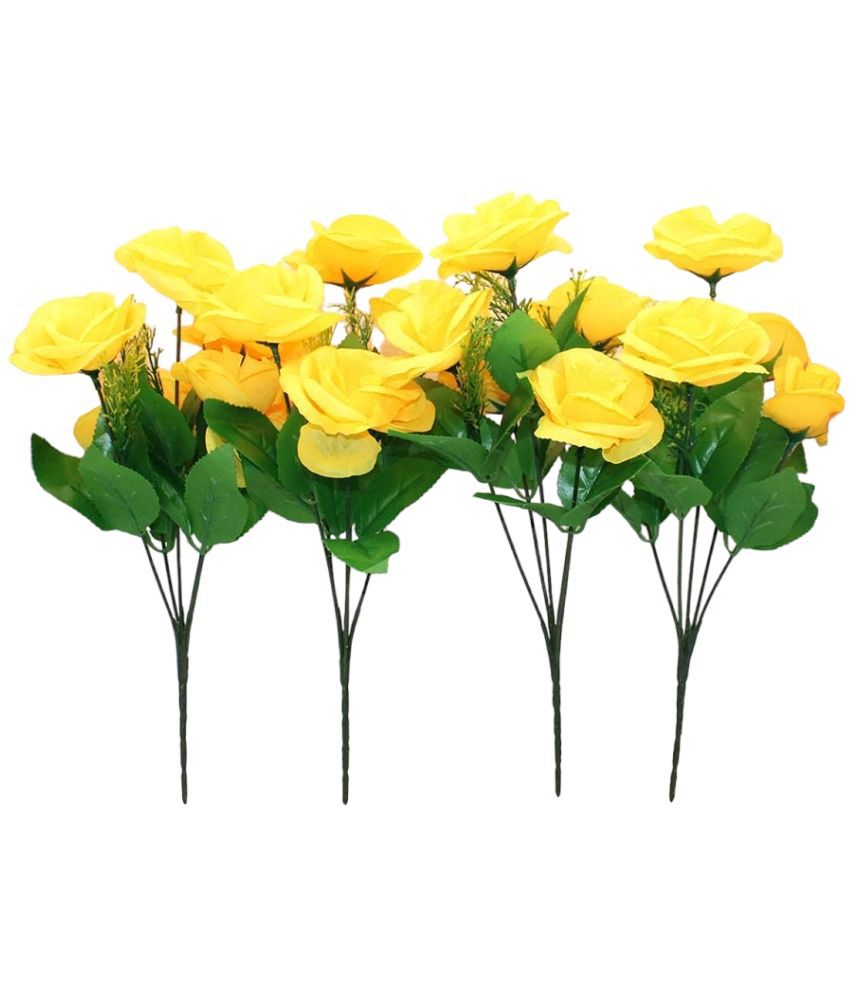     			Hidooa - Yellow Rose Artificial Flowers Bunch ( Pack of 4 )