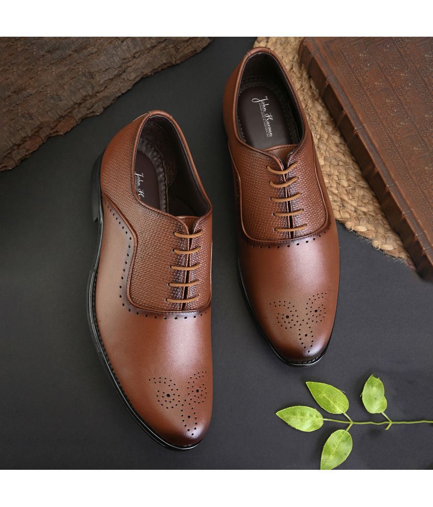     			John Karsun Tan Men's Brogue Formal Shoes