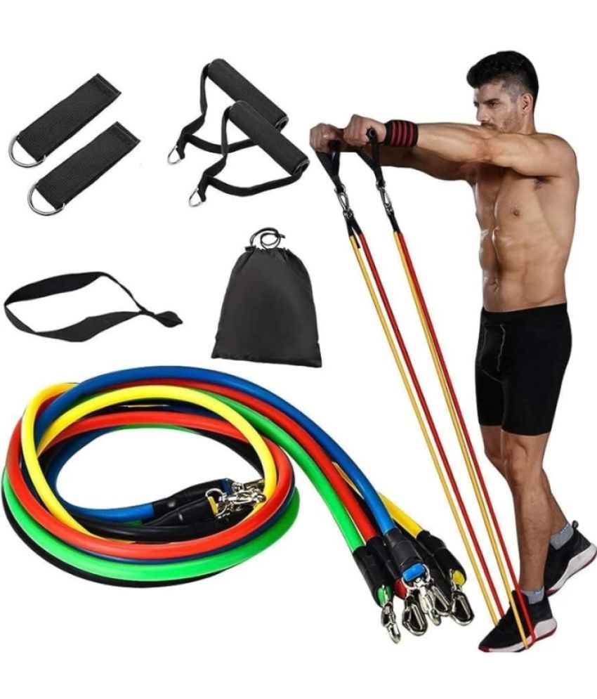     			Resistance Bands 11 pcs Set, Stretching and Exercise, Toning Tube kit with Door Anchor, Foam Handles, Leg Ankle Strap and Carry Bag and Box Packaging for Men and Women Workout at Home and Gym