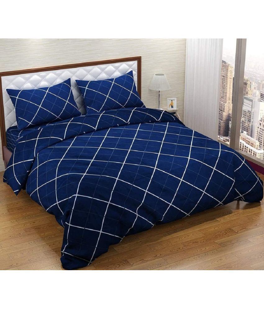    			VORDVIGO Glace Cotton Big Checks 1 Double Bedsheet with 2 Pillow Covers - Blue