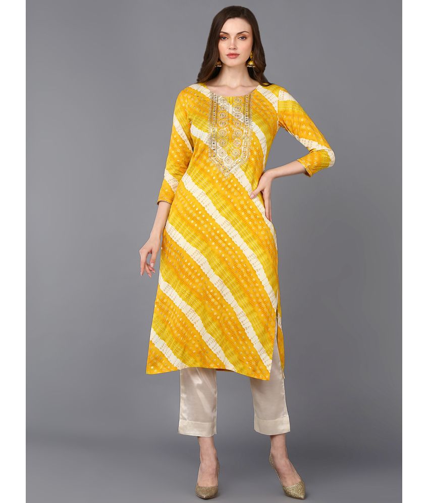     			Vaamsi Cotton Blend Embroidered Straight Women's Kurti - Yellow ( Pack of 1 )