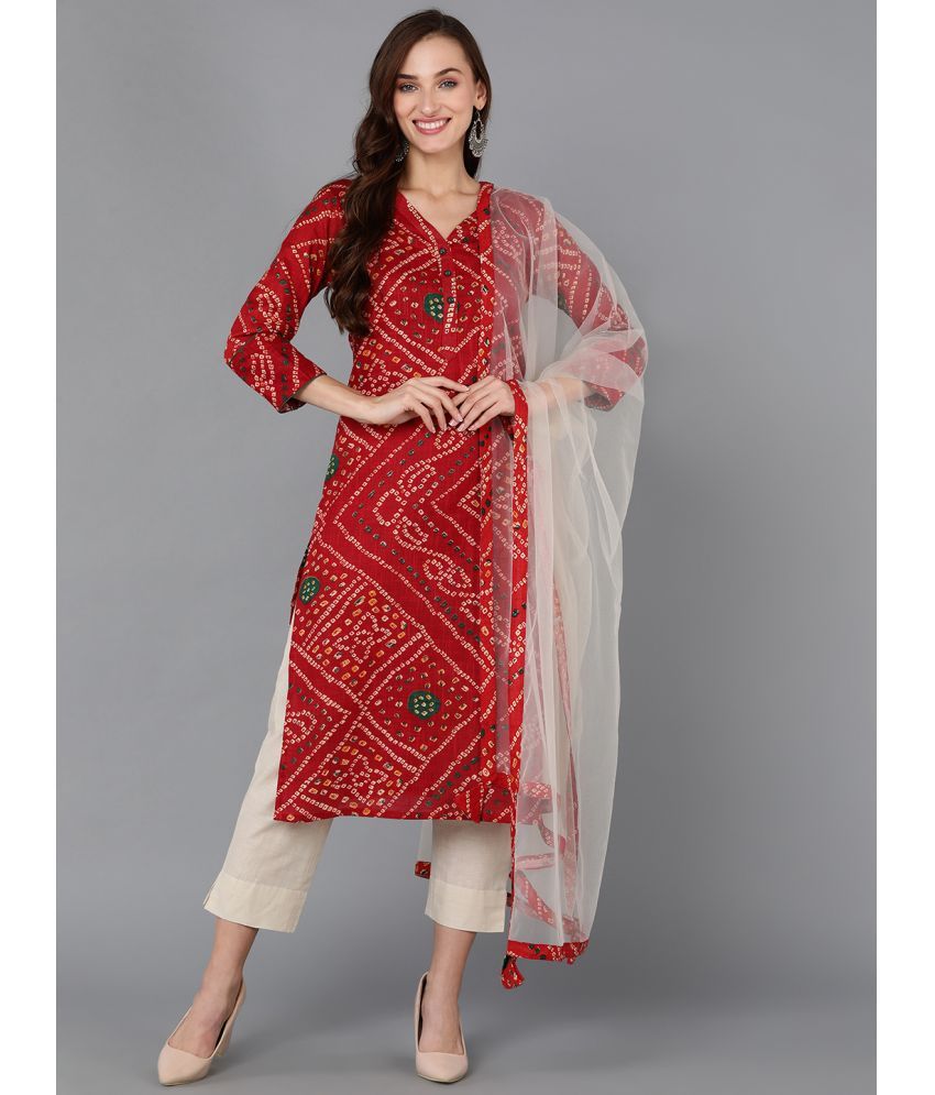     			Vaamsi Rayon Printed Kurti With Pants Women's Stitched Salwar Suit - Red ( Pack of 1 )