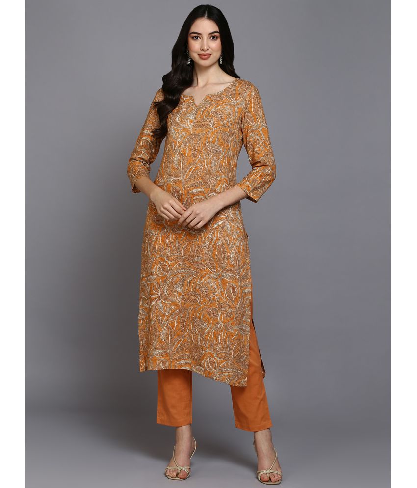     			Vaamsi Cotton Blend Printed Straight Women's Kurti - Orange ( Pack of 1 )