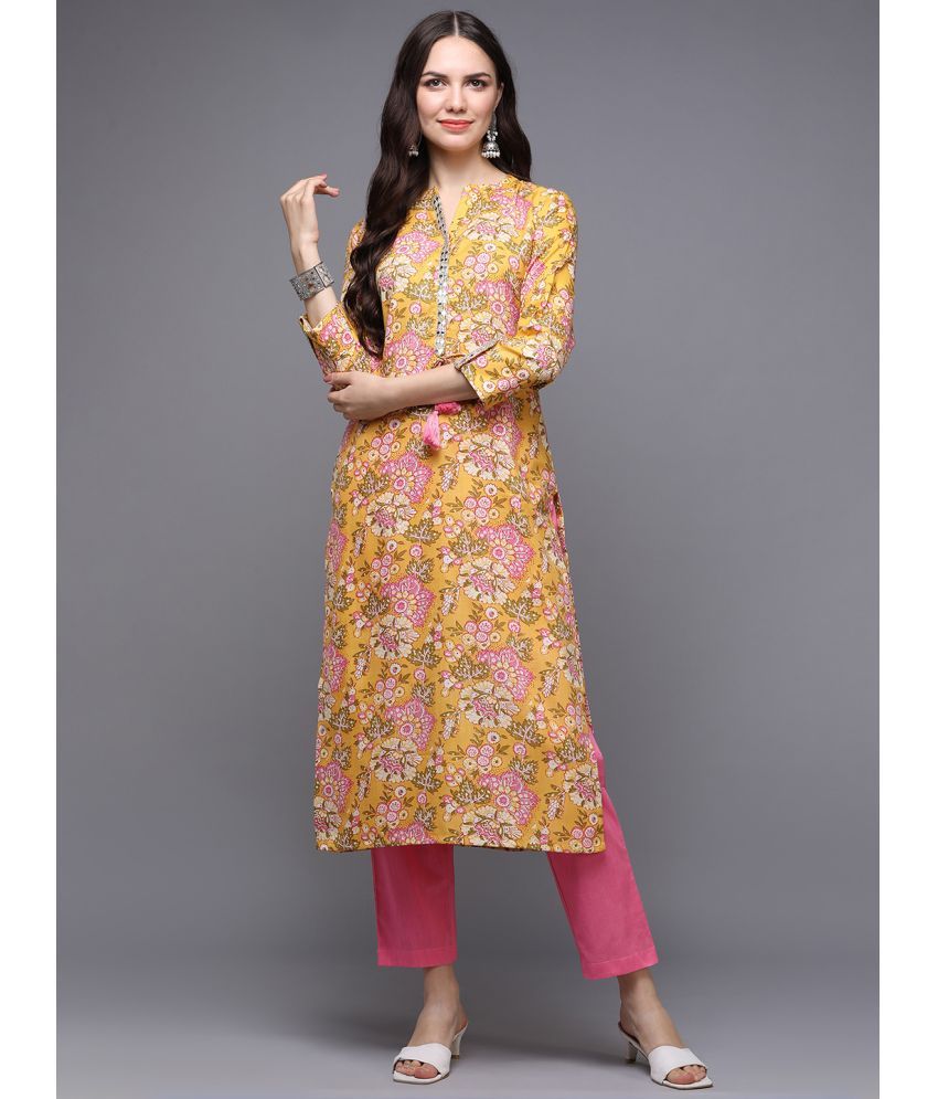     			Vaamsi Cotton Blend Printed Straight Women's Kurti - Yellow ( Pack of 1 )