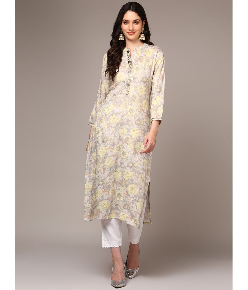     			Vaamsi Cotton Blend Printed Straight Women's Kurti - Grey ( Pack of 1 )