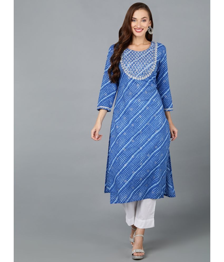     			Vaamsi Cotton Embroidered Straight Women's Kurti - Blue ( Pack of 1 )