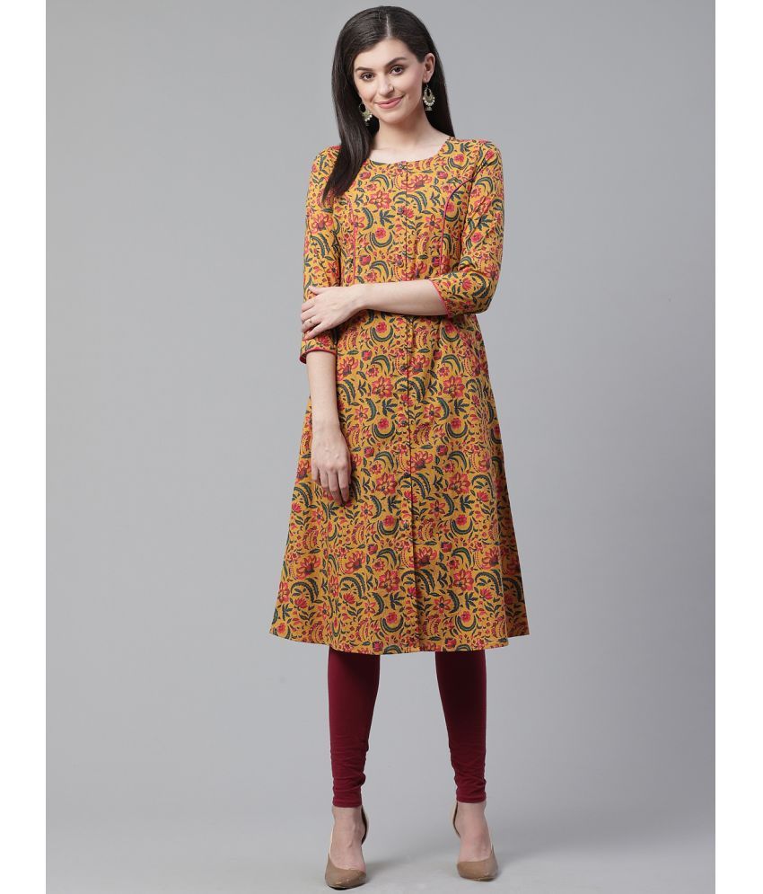     			Vaamsi Cotton Printed A-line Women's Kurti - Mustard ( Pack of 1 )