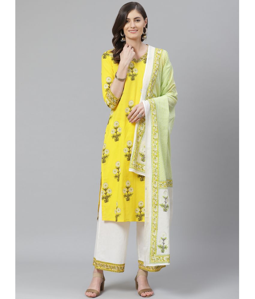     			Vaamsi Cotton Printed Kurti With Palazzo Women's Stitched Salwar Suit - Yellow ( Pack of 1 )