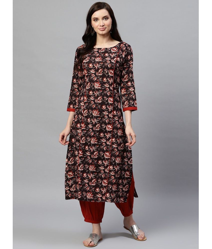     			Vaamsi Cotton Printed Kurti With Salwar Women's Stitched Salwar Suit - Black ( Pack of 1 )