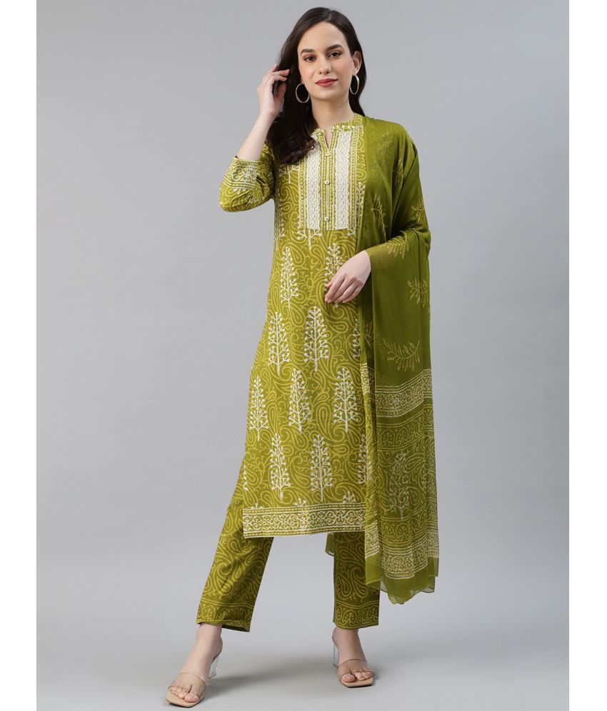     			Vaamsi Cotton Printed Kurti With Pants Women's Stitched Salwar Suit - Green ( Pack of 1 )