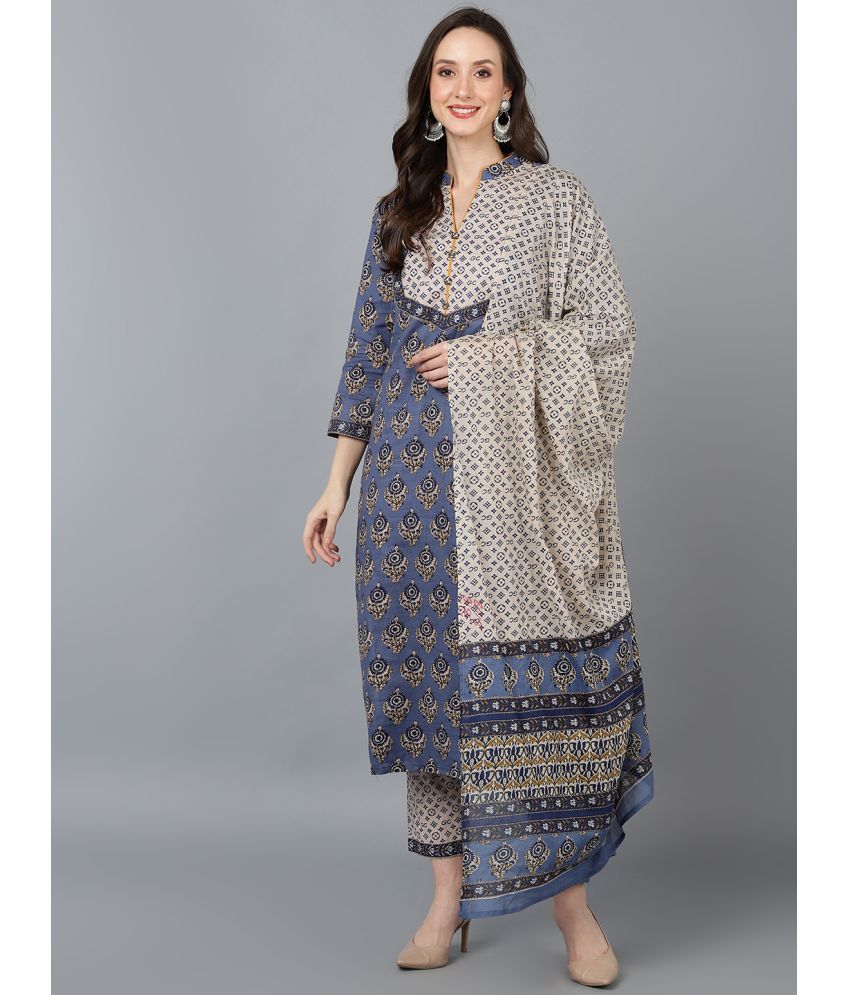     			Vaamsi Cotton Printed Kurti With Pants Women's Stitched Salwar Suit - Blue ( Pack of 1 )