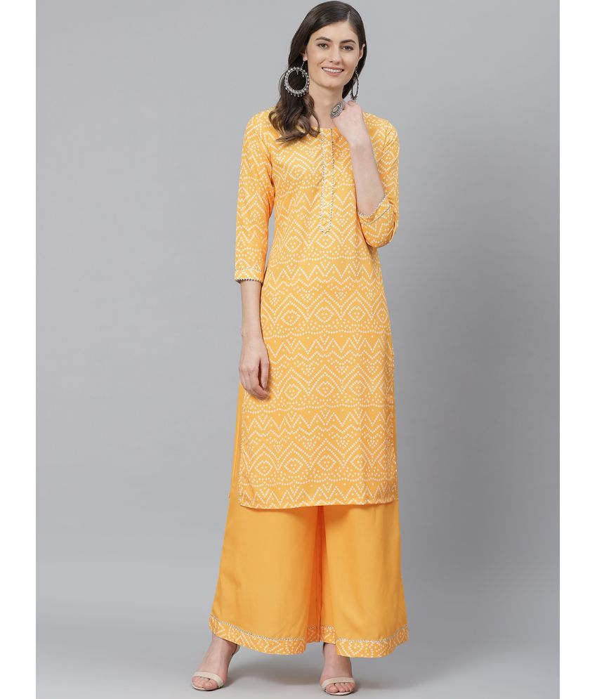     			Vaamsi Crepe Printed Kurti With Palazzo Women's Stitched Salwar Suit - Yellow ( Pack of 1 )