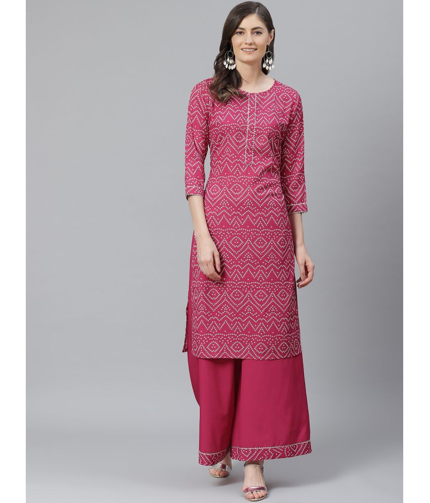     			Vaamsi Crepe Printed Kurti With Palazzo Women's Stitched Salwar Suit - Magenta ( Pack of 1 )