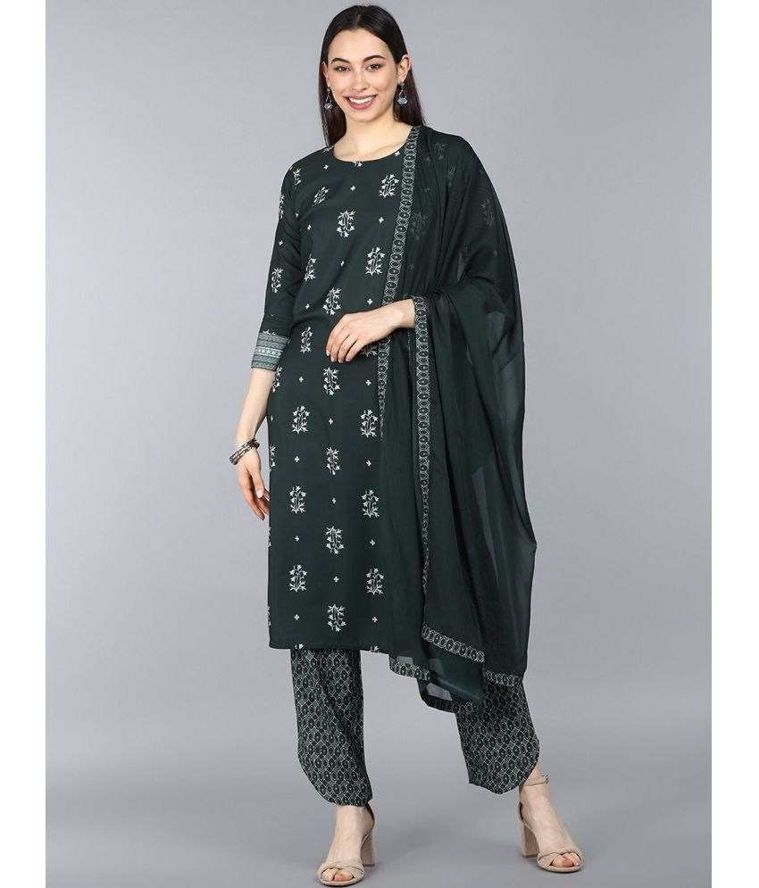     			Vaamsi Crepe Printed Kurti With Pants Women's Stitched Salwar Suit - Green ( Pack of 1 )