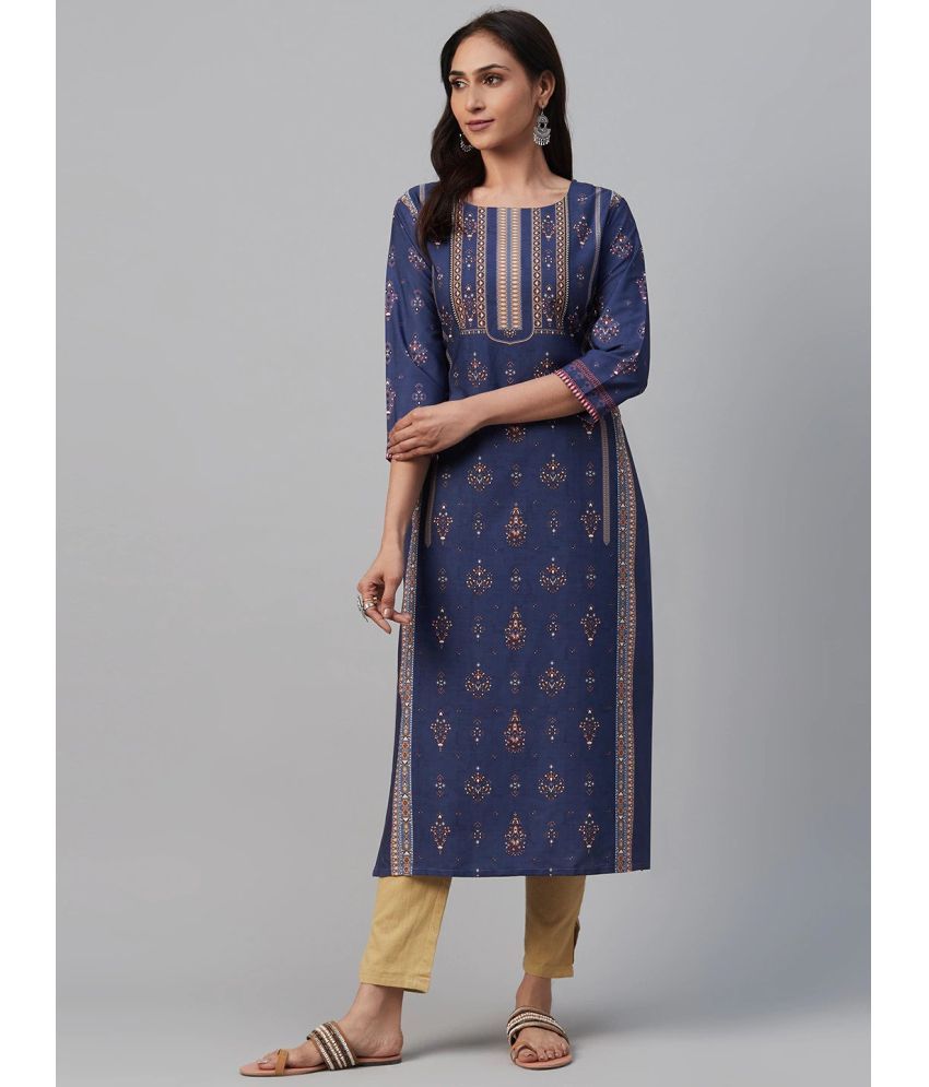     			Vaamsi Crepe Printed Straight Women's Kurti - Navy Blue ( Pack of 1 )