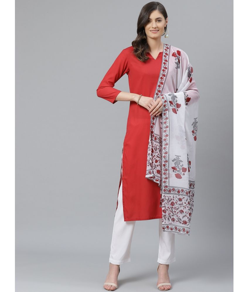     			Vaamsi Crepe Solid Kurti With Pants Women's Stitched Salwar Suit - Red ( Pack of 1 )