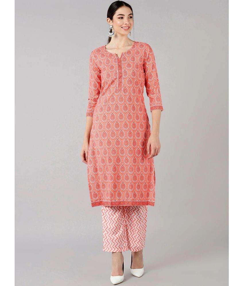     			Vaamsi Polyester Printed Kurti With Pants Women's Stitched Salwar Suit - Peach ( Pack of 1 )