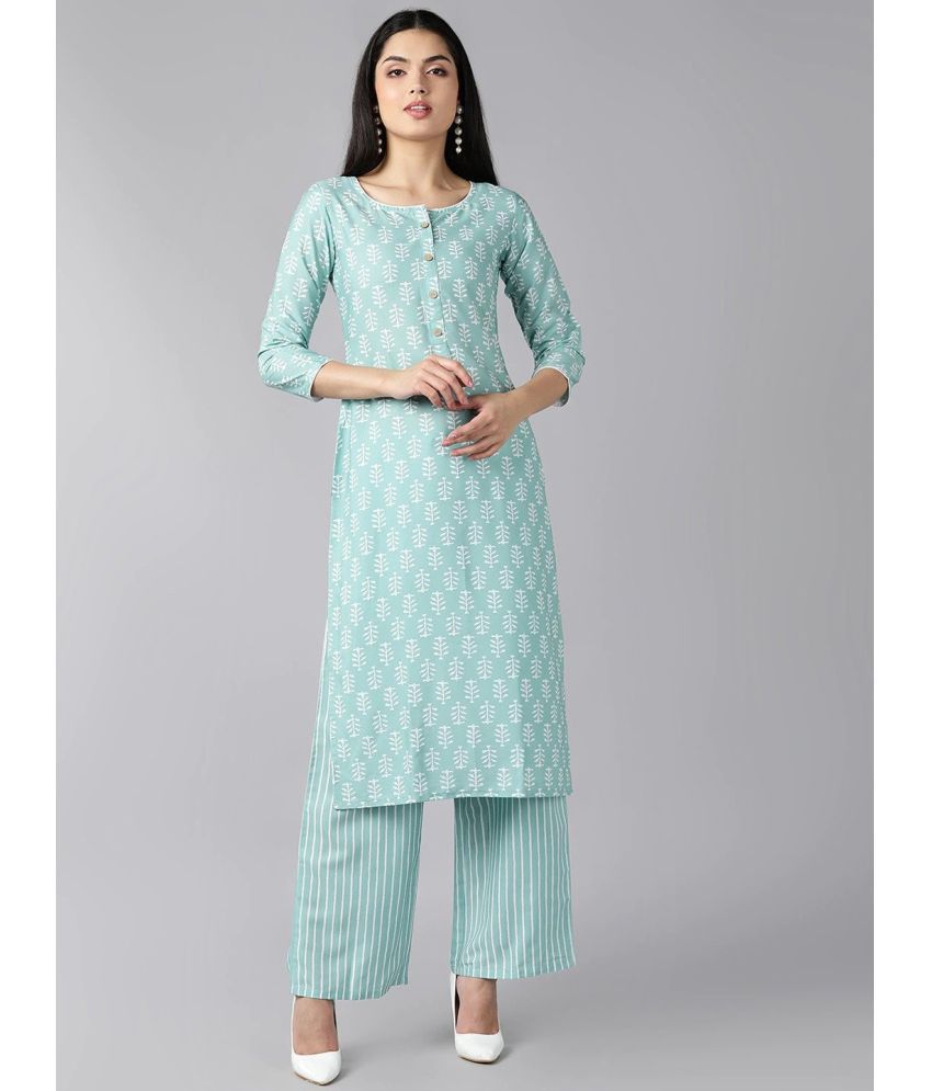     			Vaamsi Polyester Printed Kurti With Palazzo Women's Stitched Salwar Suit - Sea Green ( Pack of 1 )
