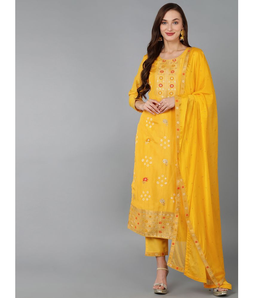     			Vaamsi Silk Blend Self Design Kurti With Pants Women's Stitched Salwar Suit - Yellow ( Pack of 1 )