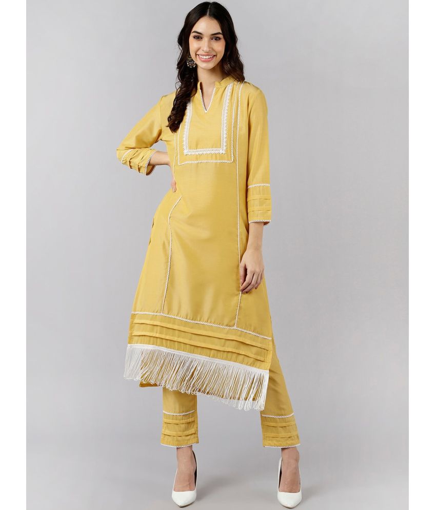     			Vaamsi Silk Blend Solid Kurti With Pants Women's Stitched Salwar Suit - Yellow ( Pack of 1 )