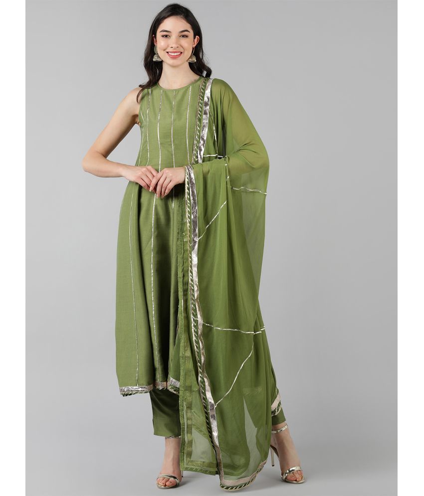     			Vaamsi Silk Blend Solid Kurti With Pants Women's Stitched Salwar Suit - Green ( Pack of 1 )