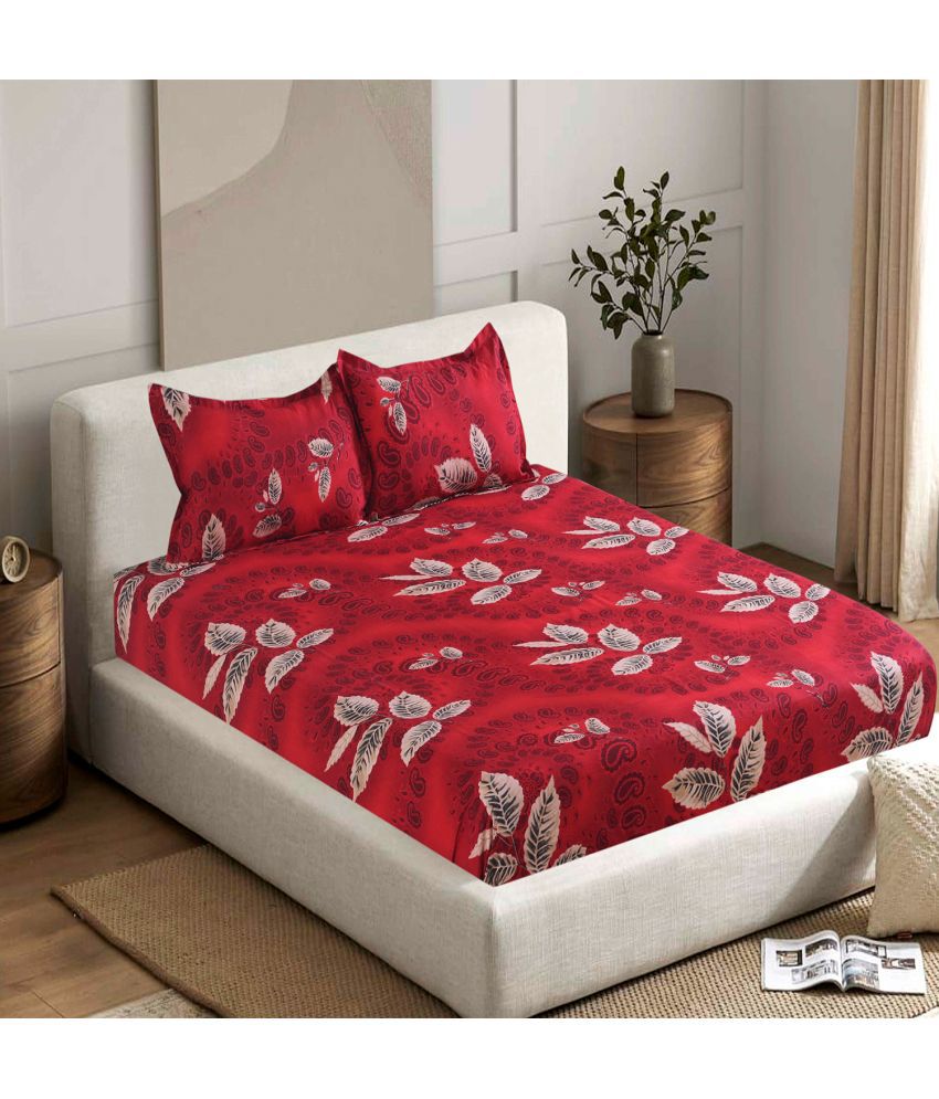     			Valtellina Cotton Floral 1 Double Bedsheet with 2 Pillow Covers - Red