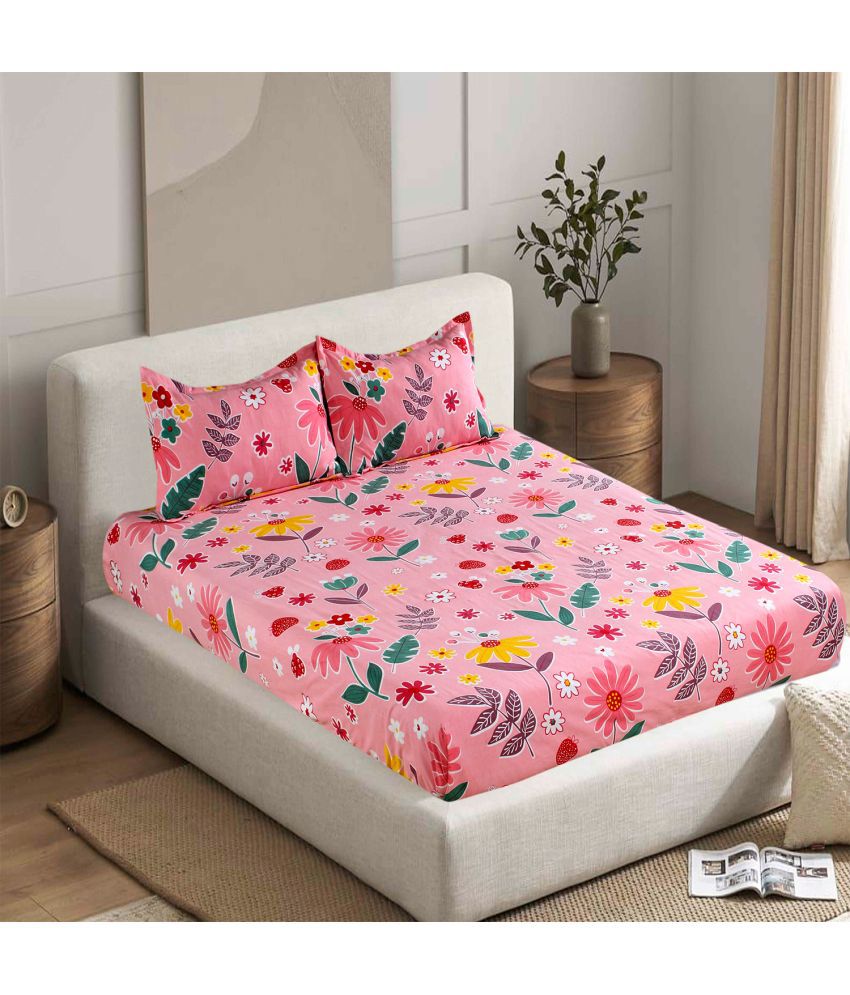     			Valtellina Cotton Floral 1 Double Bedsheet with 2 Pillow Covers - Pink