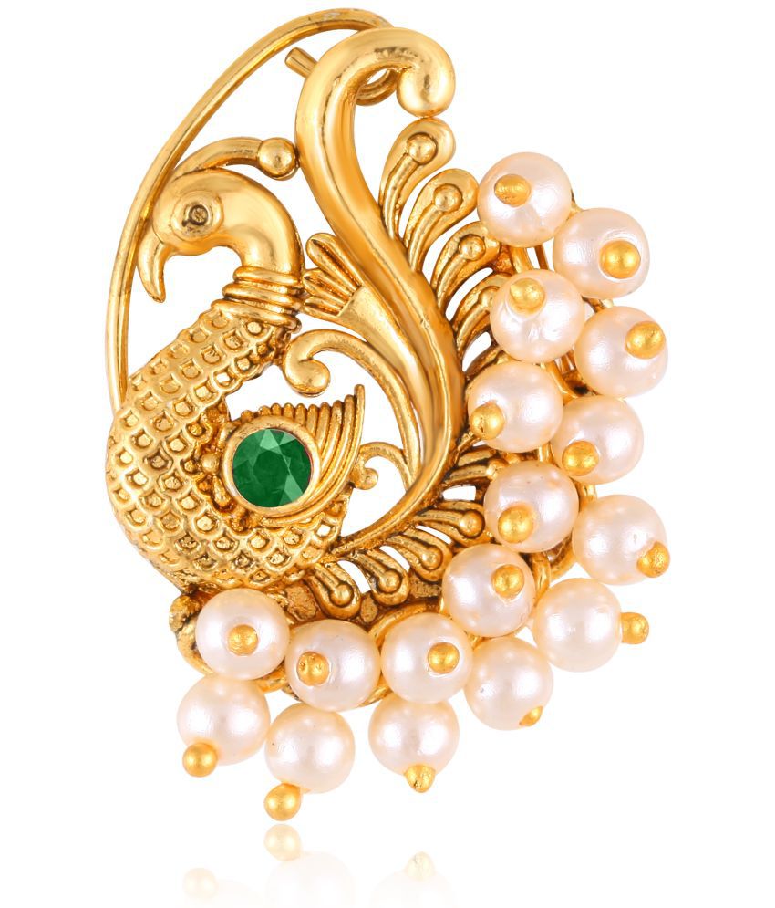     			Vivastri's Premium & Elegant Peackock Styled Green Coloured Nath For Women & Girls -VIVA1134NTH-Press-Green