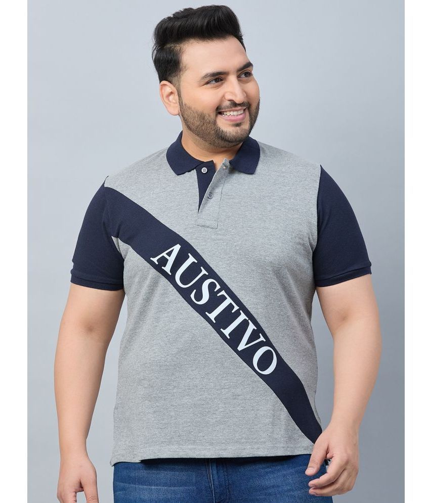     			AUSTIVO Cotton Blend Regular Fit Colorblock Half Sleeves Men's Polo T Shirt - Grey ( Pack of 1 )