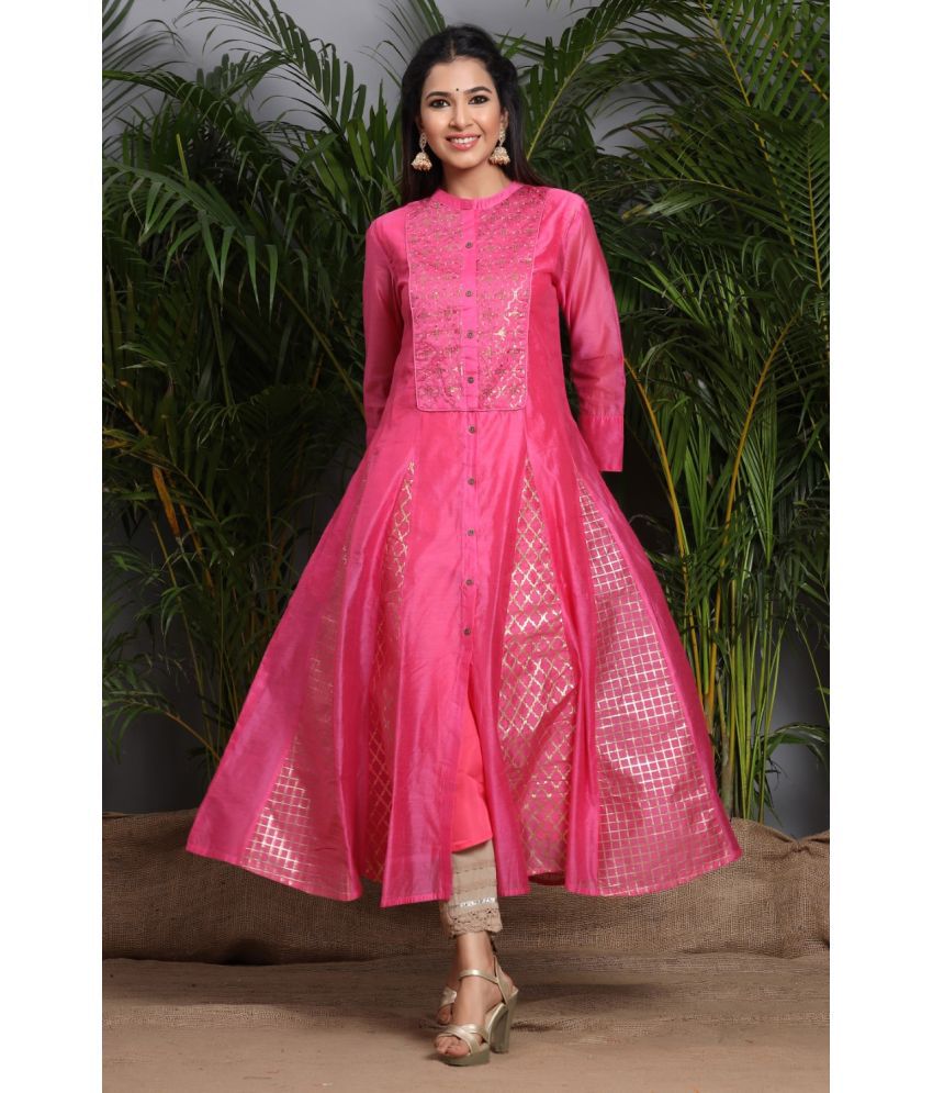     			Juniper Chanderi Embellished A-line Women's Kurti - Pink ( Pack of 1 )