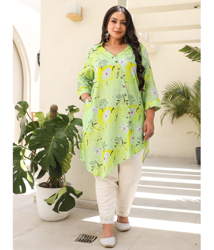     			Juniper Rayon Printed Asymmetrical Women's Kurti - Lime Green ( Pack of 1 )