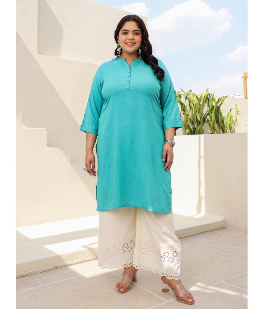     			Juniper Rayon Solid Straight Women's Kurti - Teal ( Pack of 1 )