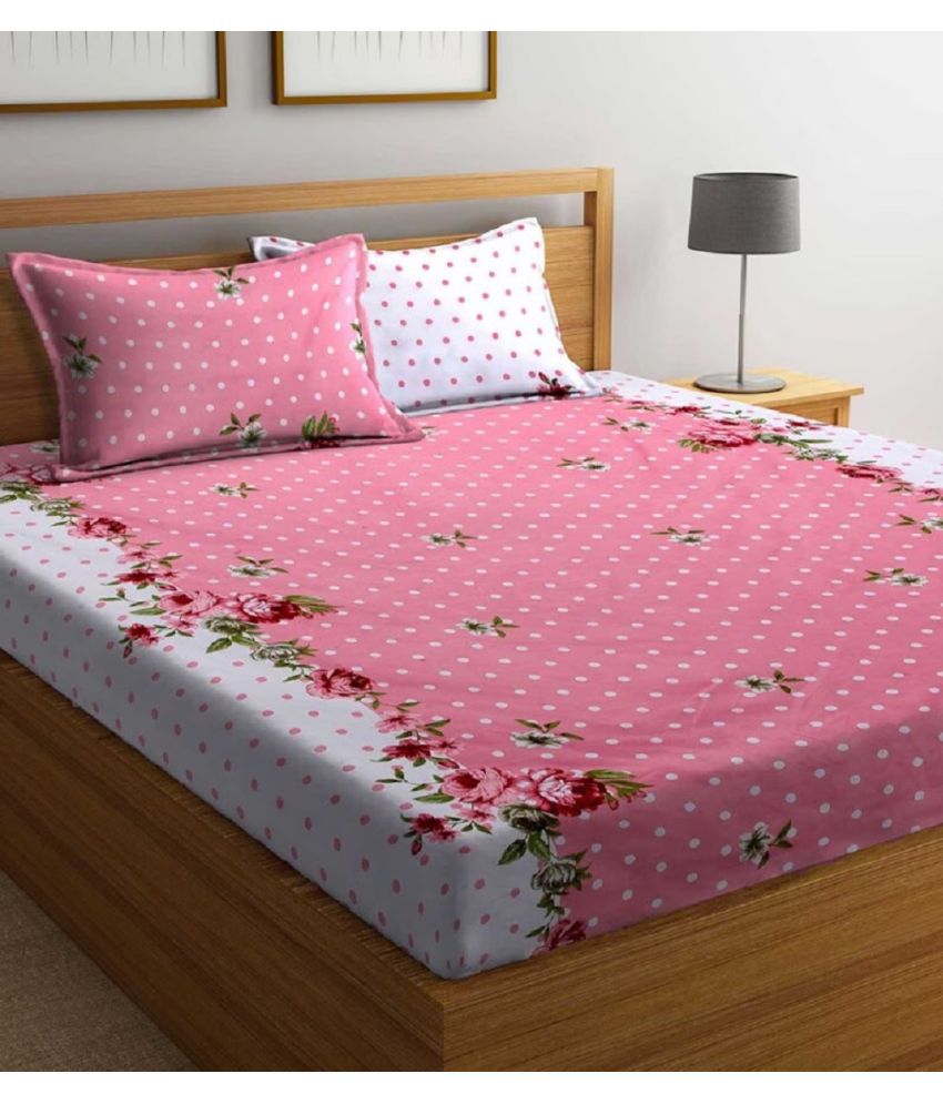     			Neekshaa Glace Cotton Floral 1 Double Bedsheet with 2 Pillow Covers - Pink