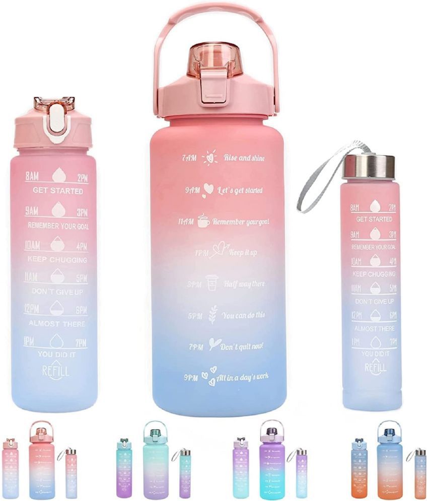     			Set of 3 Water Bottle 2000ML, 900ML, 300ML with Motivational Time Marker, Leakproof Durable Sipper Water bottle for office,School, gym ZZ6