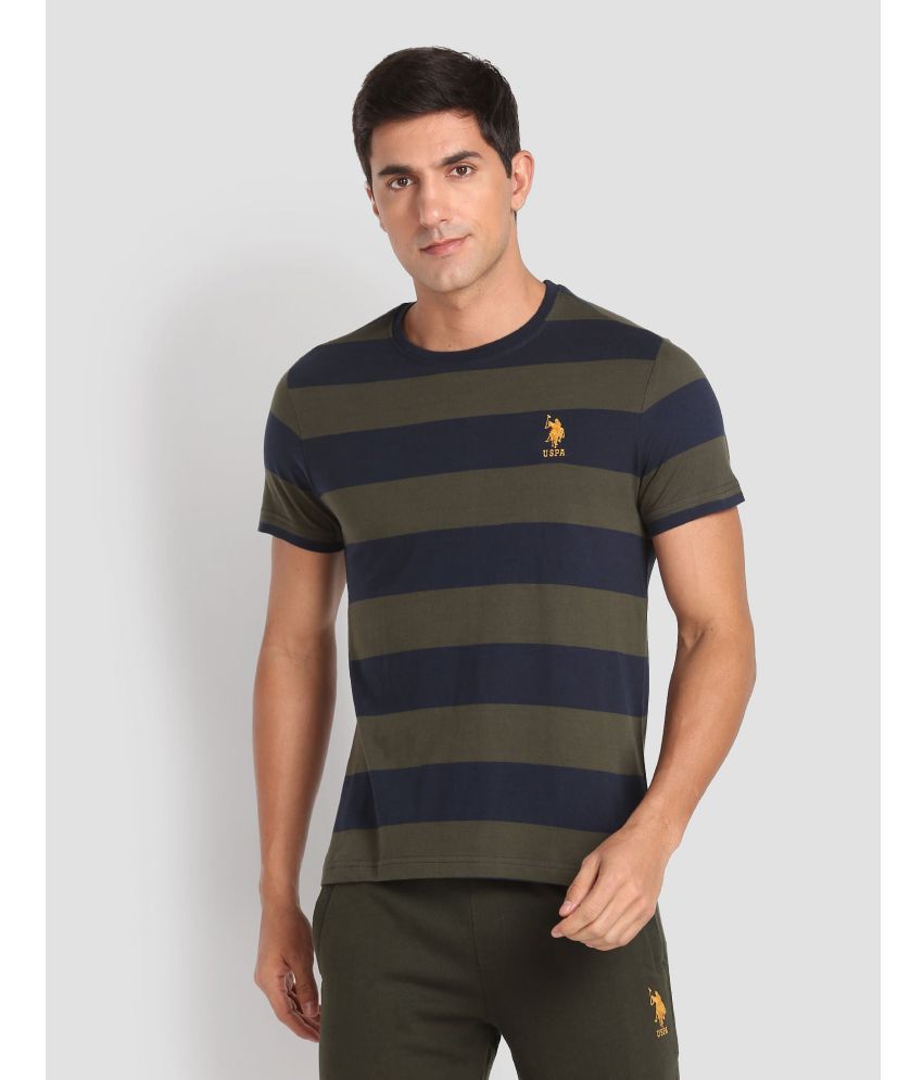     			U.S. Polo Assn. Cotton Regular Fit Striped Half Sleeves Men's T-Shirt - Olive Green ( Pack of 1 )