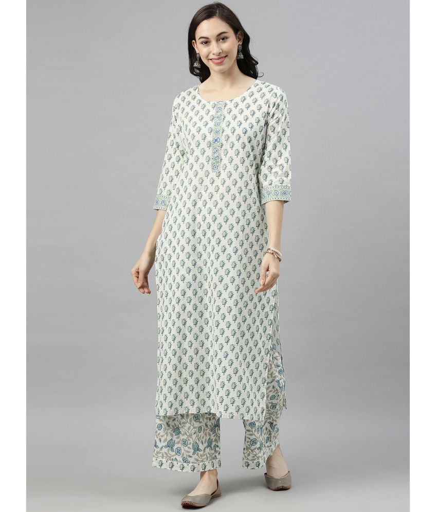     			Vaamsi Rayon Printed Kurti With Palazzo Women's Stitched Salwar Suit - Off White ( Pack of 1 )