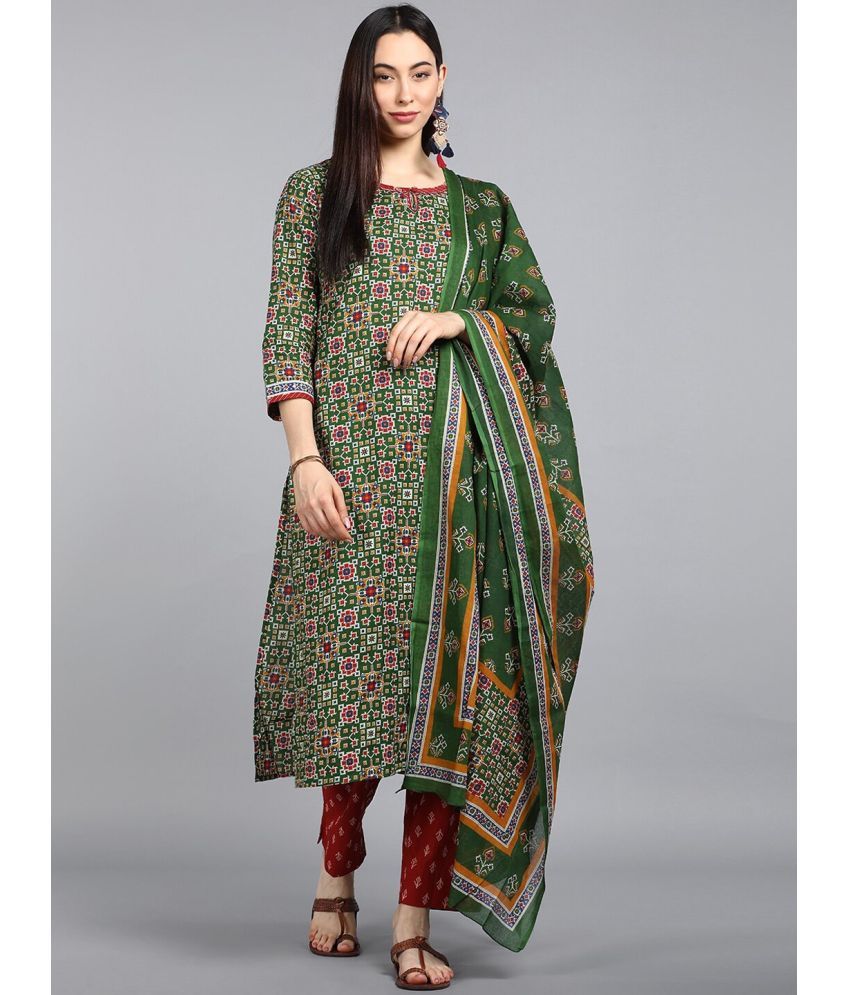     			Vaamsi Cotton Printed Kurti With Pants Women's Stitched Salwar Suit - Green ( Pack of 1 )