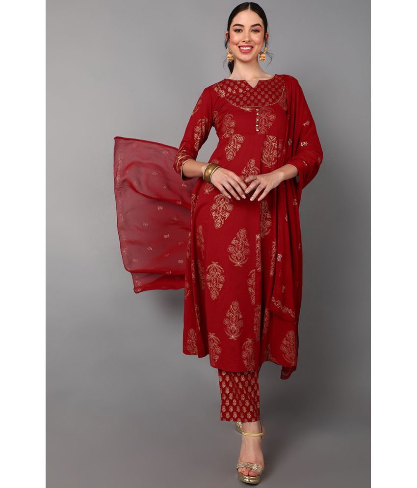     			Vaamsi Cotton Printed Kurti With Pants Women's Stitched Salwar Suit - Maroon ( Pack of 1 )