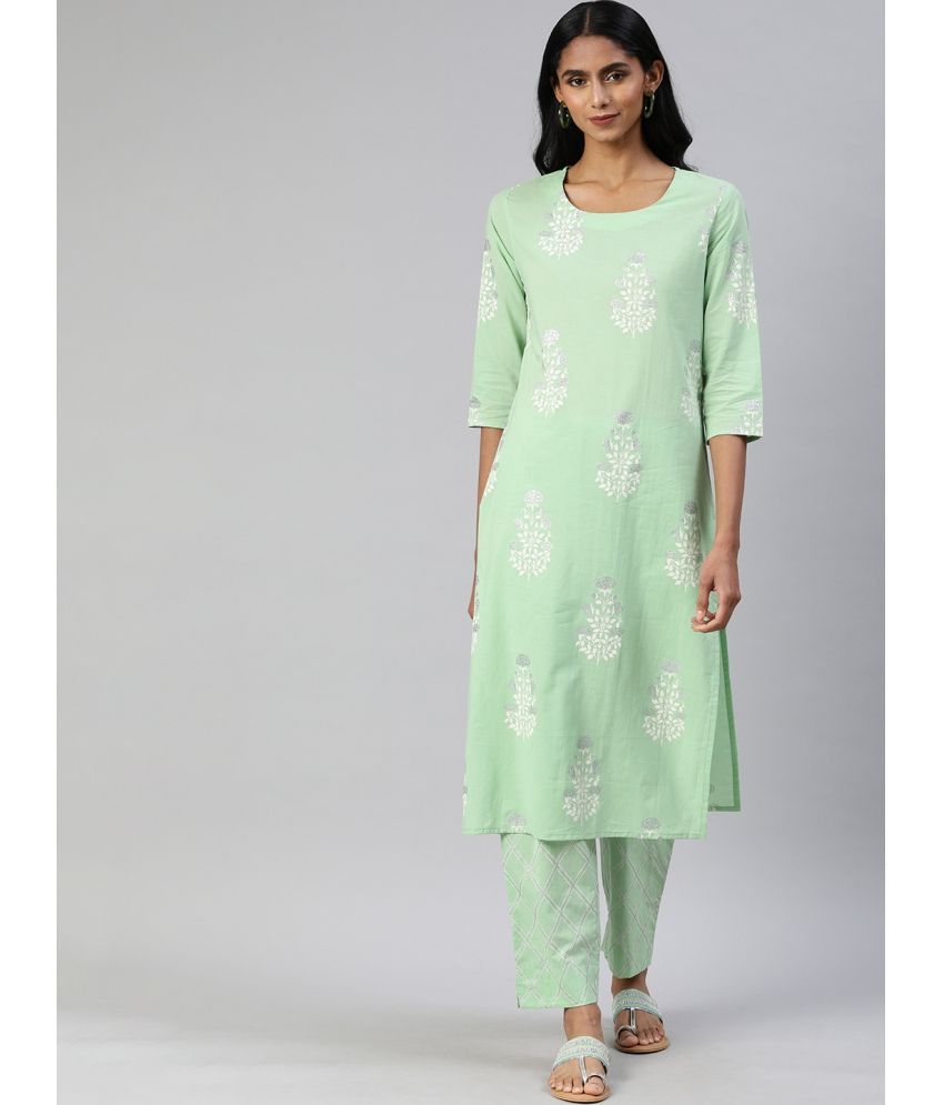     			Vaamsi Cotton Printed Kurti With Pants Women's Stitched Salwar Suit - Green ( Pack of 1 )