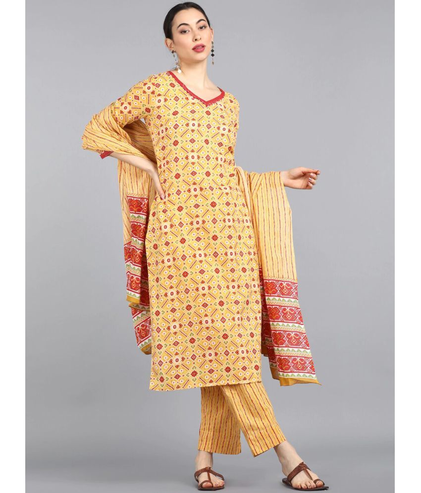     			Vaamsi Cotton Printed Kurti With Pants Women's Stitched Salwar Suit - Yellow ( Pack of 1 )