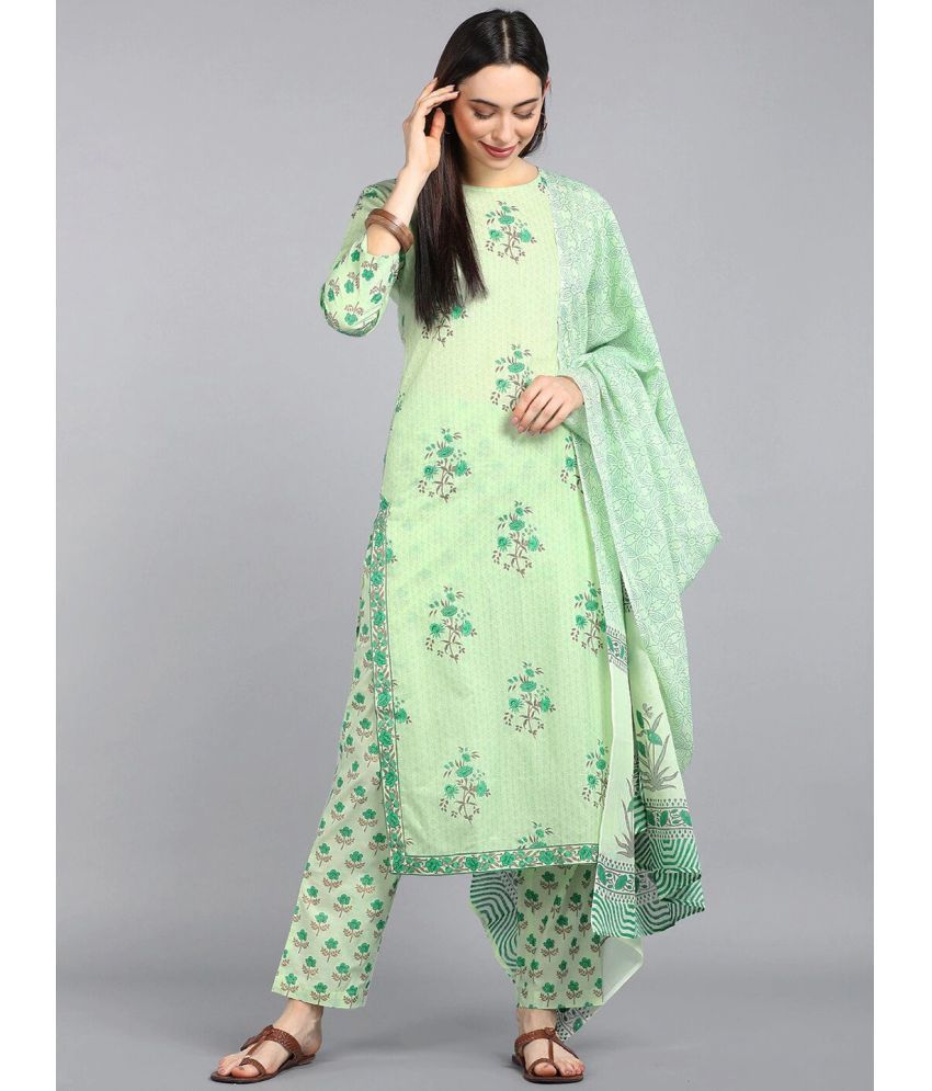     			Vaamsi Cotton Printed Kurti With Pants Women's Stitched Salwar Suit - Green ( Pack of 1 )