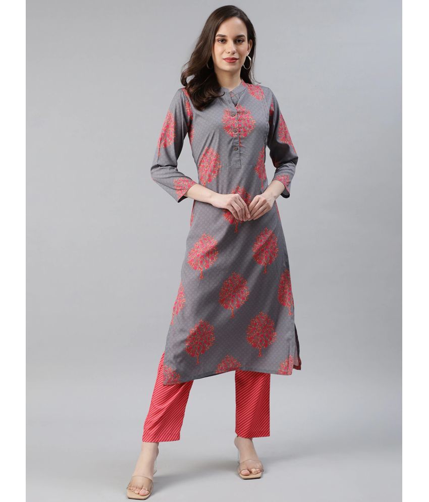     			Vaamsi Crepe Printed Kurti With Pants Women's Stitched Salwar Suit - Light Grey ( Pack of 1 )